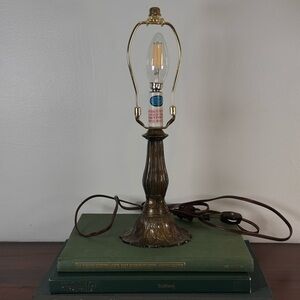 Vintage Antique Brass Table Mini Lamp Floral